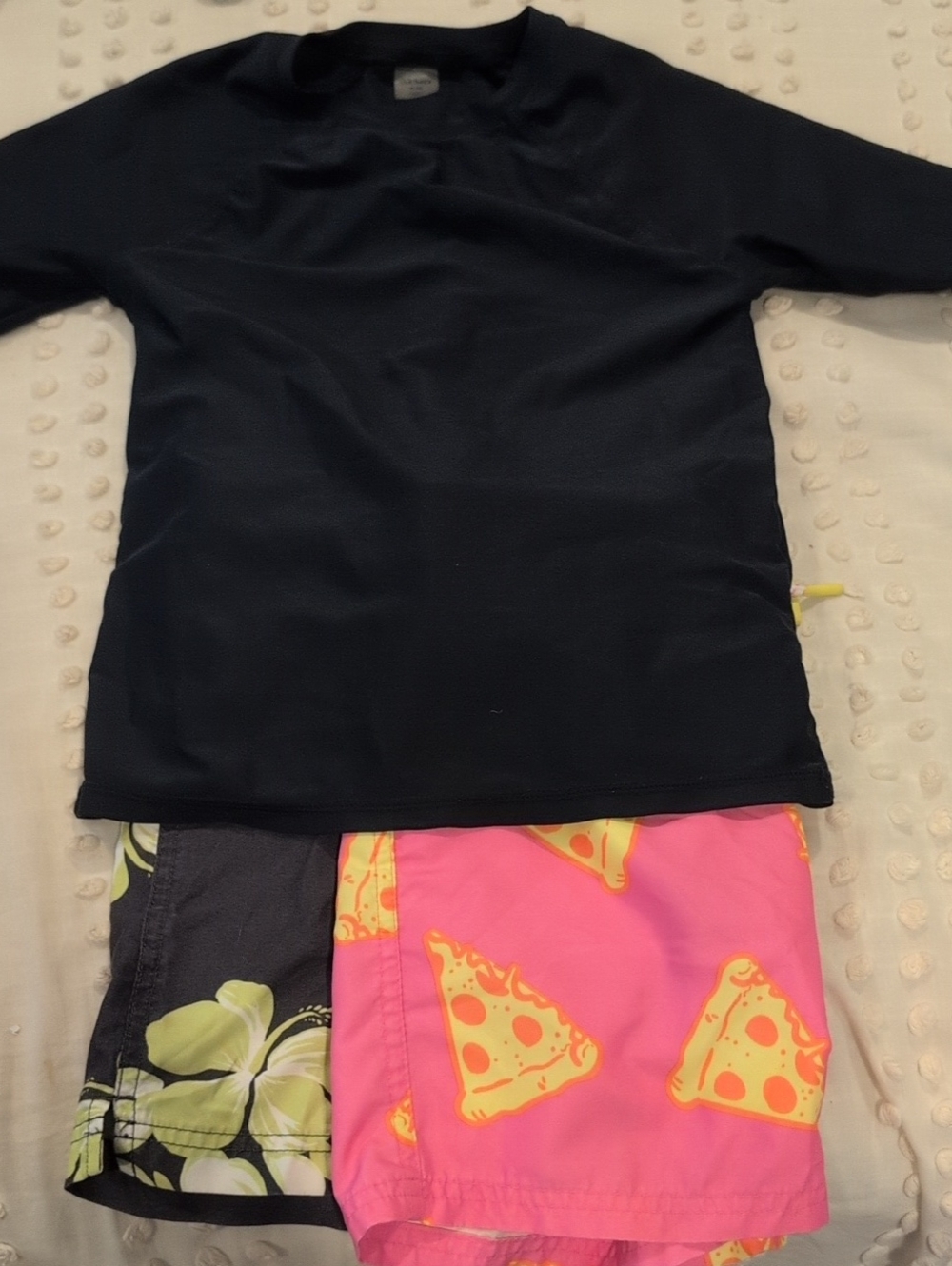 Old Navy Kids Navy Rash Guard Top with Pink Pizza Swim Shorts